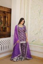 Purple Faux Blooming Sequins Embroidered Sharara Set with Matching Dupatta – Festive & Party Wear