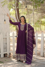 Purple Faux Blooming Sequins Embroidered Gown with Matching Dupatta – Festive & Party Wear