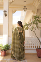 Mehandi Designer Faux Georgette Gown with Sequined Dupatta – Elegant Festive & Party Wear Set