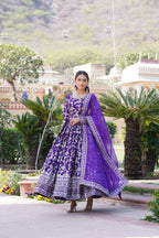 Purple Viscose Dyable Jacquard Gown with Russian Silk Sequined Dupatta – Elegant Party & Wedding Set