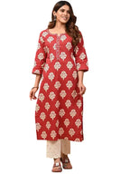 Women's Rayon Printed Straight Kurti With Pant Set