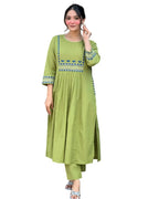 Women's Rayon Embroidered A-Line Kurti With Pant Set