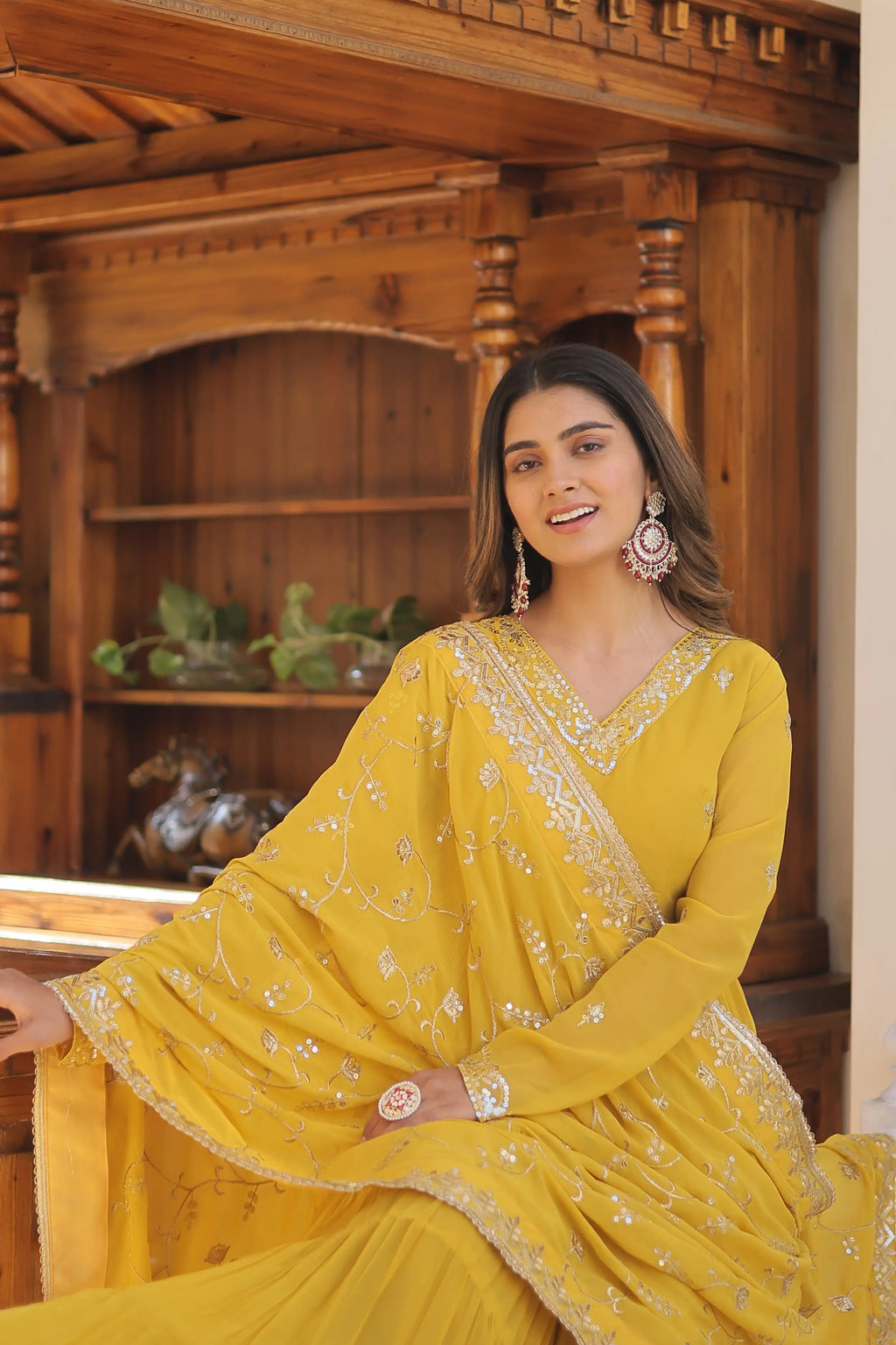 Yellow Faux Georgette Designer Gown with Sequined Dupatta – Fully Flared Elegant Party & Wedding Set