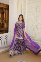 Purple Faux Blooming Sequins Embroidered Sharara Set with Matching Dupatta – Festive & Party Wear