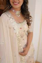 White Faux Blooming Sequins Embroidered Sharara Set with Matching Dupatta – Festive & Party Wear
