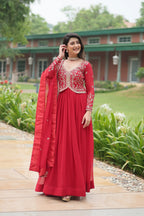 Red Faux Blooming Sequins & Zari Embroidered Gown with Matching Dupatta