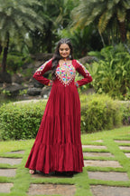 Maroon Reyon Partywear Gown with Kutchi Gamthi Work